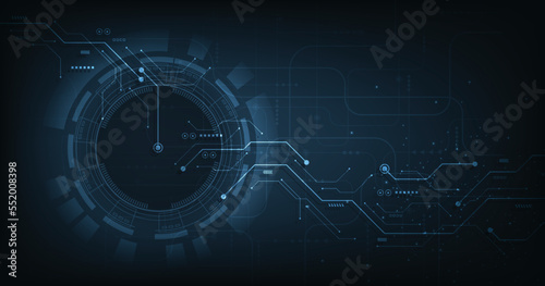 Abstract Digital electric circuit circle background.Image electric circuit on dark blue background.High-tech circuit board connection system concept.