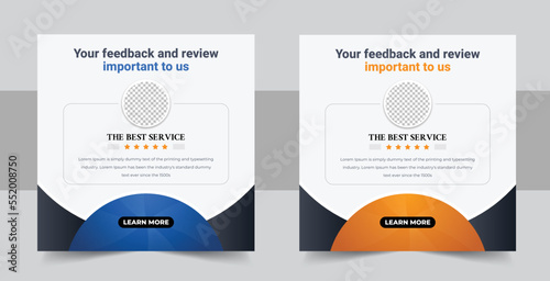 Customer feedback testimonial social media post web banner template, client testimonials social media post or banner design template