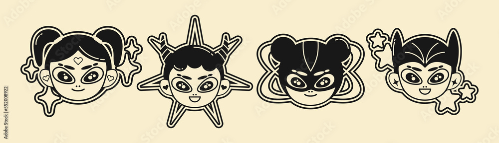 Premium Vector  Future retro cartoon character in y2k style cyber girls  with stars for 90s design