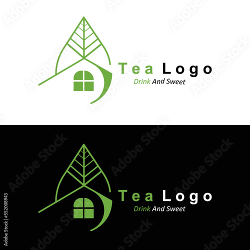 Tea logo design, vector drink icon from green leaves, for health