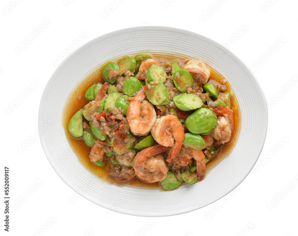 Fried Parkia wth shrimp and source transparent png Fried Parkia wth shrimp and source transparent png