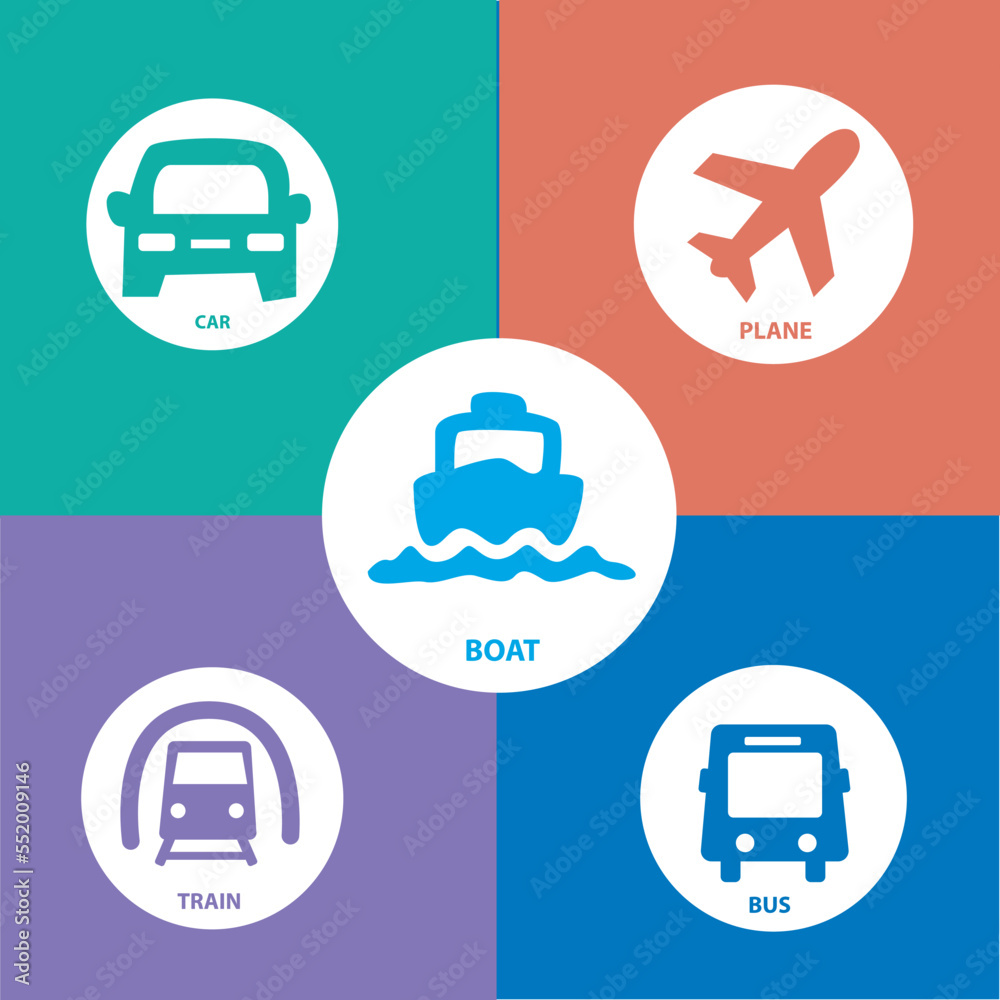 TRANSPORTATION VECTOR SET plane, bus, car, boat TRANSPORTATION VECTOR SET plane, bus, car, boat