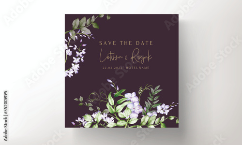 Elegant wedding invitation template with purple flower