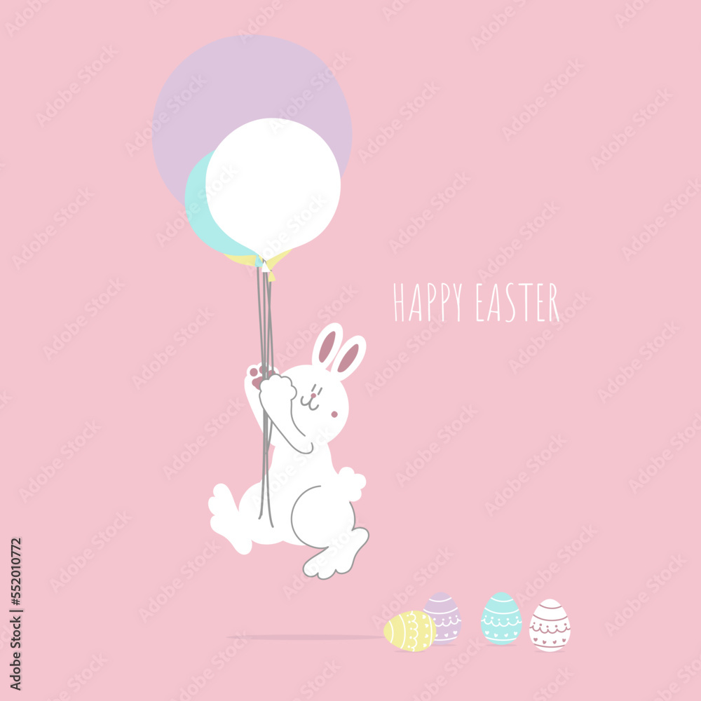 happy easter festival with animal pet bunny rabbit holding balloon and egg, pastel color, flat vector illustration cartoon character happy easter festival with animal pet bunny rabbit holding balloon and egg, pastel color, flat vector illustration cartoon character