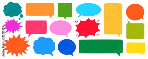 flat speech bubble and dialogue set vector. Colorful chat text doodles. photo
