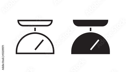 Scale weight icon line art pictogram clipart vector or kitchen food weigh graphic thin outline linear stroke silhouette shape, retro simple libra measurement tool black and white symbol clip art image