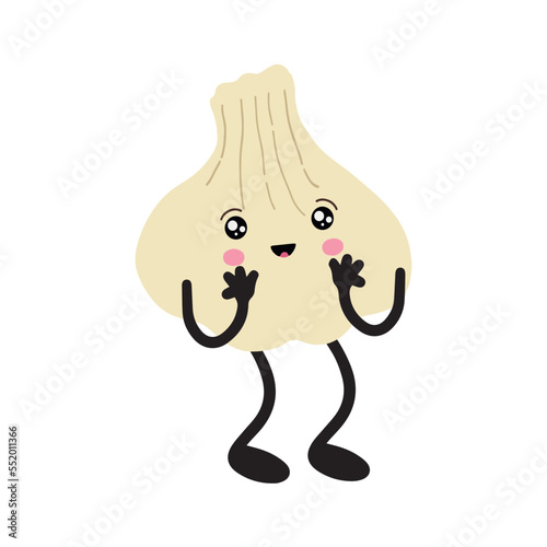 Cute dumpling in the style of kawaii. Vector illustration of Asian cuisine.