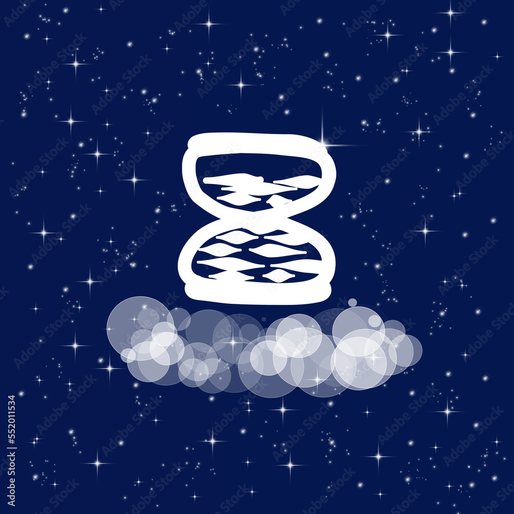 Obraz premium Hourglass, time, minutes, counting. Banner, illustration with dark blue color background. New concept backdrop, glitter effect