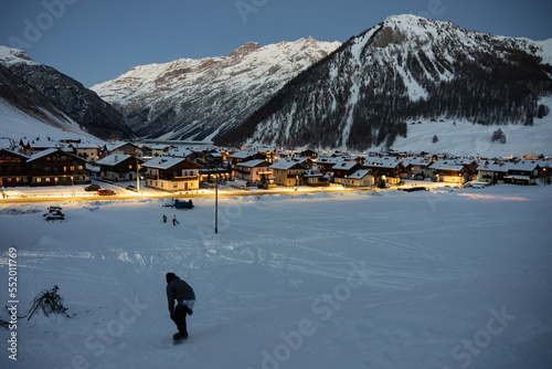 Town of Livigno in winter. Livigno landscapes in Lombardy, Italy, located in the Italian Alps, near the Swiss border. photo