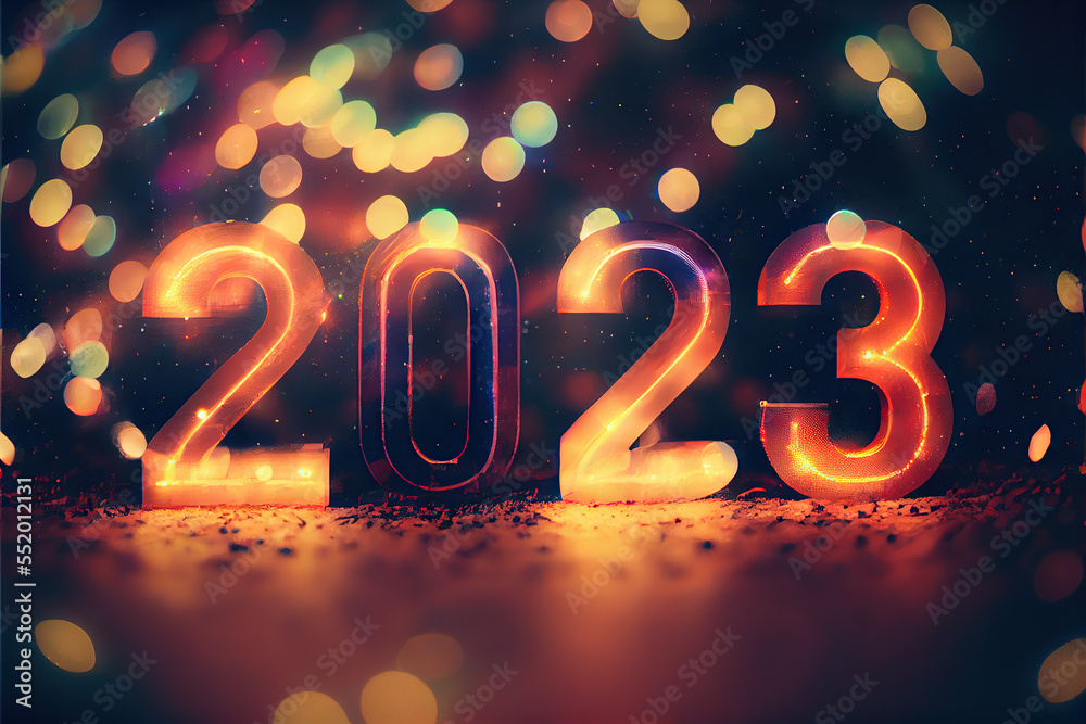 glowing 2023 new year sign with bokeh background glowing 2023 new year sign with bokeh background