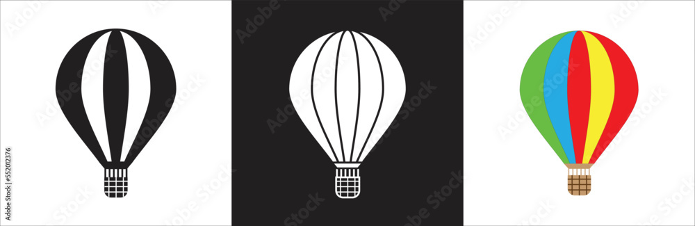 Fototapeta premium Hot air balloon. Hot air balloon collection. Hot air balloon in flat style. Simple hot air balloon. Vintage sky transport, air journey flying aerostat vector symbols set. Vector illustration.