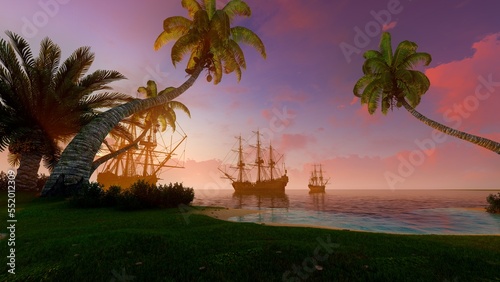 Fotografi Desert island and old ships