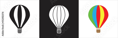 Hot air balloon. Hot air balloon collection. Hot air balloon in flat style. Simple hot air balloon. Vintage sky transport, air journey flying aerostat vector symbols set. Vector illustration.
