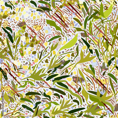 Vector seamless abstract floral pattern. Colorful foliage on light background.