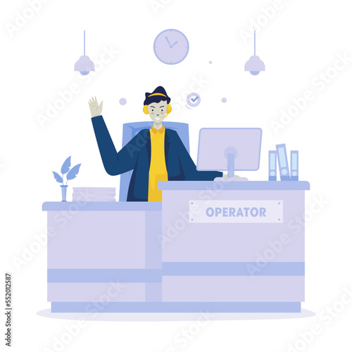 Receptionist operator customer service flat illustration