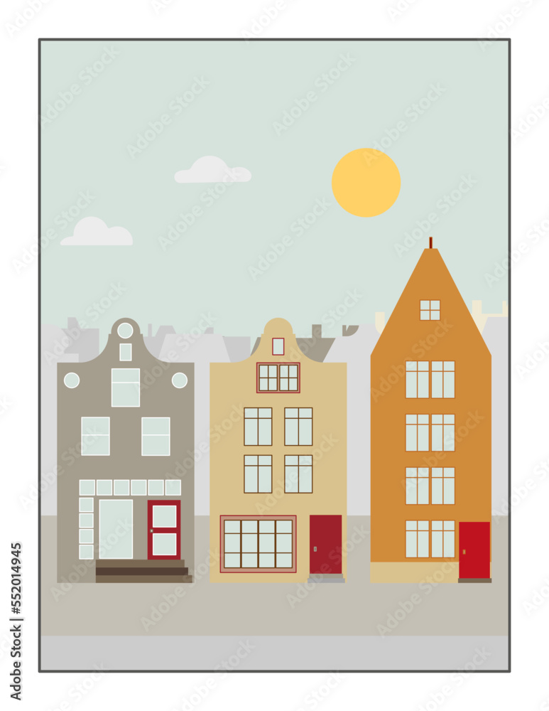 old houses in the city colorful flat vector illustration