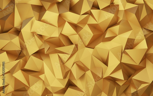 Abstract geometric gold color background, polygon, low poly pattern. 3d render illustration. 
