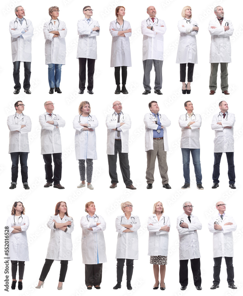 group of doctors standing in full length isolated on white group of doctors standing in full length isolated on white