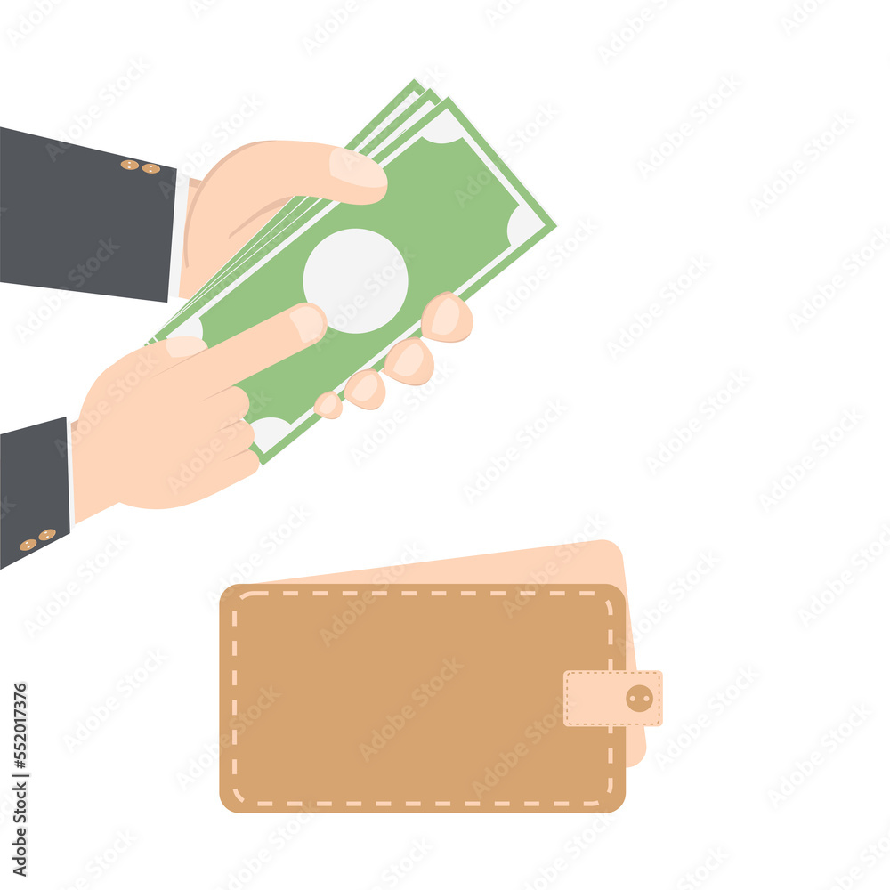 bussinesman hand holding money for saving in purse wallet