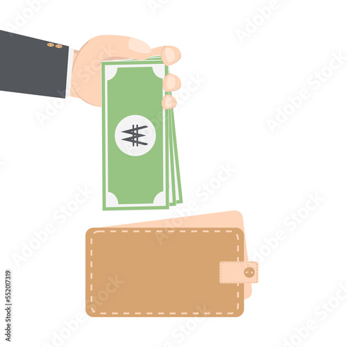 bussinesman hand holding money for saving in purse wallet