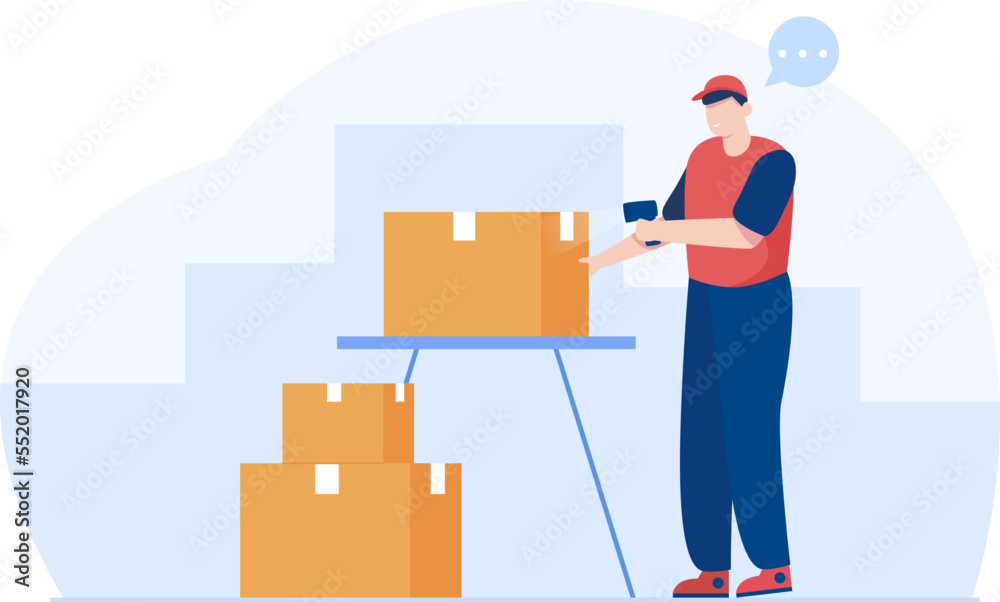 Warehouse Worker scanning parcel barcode. Illustration Warehouse Worker scanning parcel barcode. Illustration
