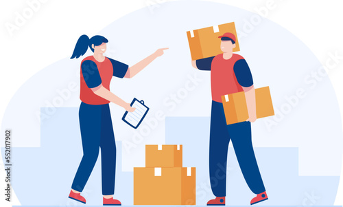 Warehouse worker checking parcel list. Preparing for Shipment. Illustration