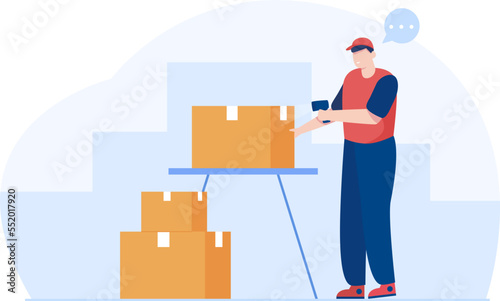 Warehouse Worker scanning parcel barcode. Illustration
