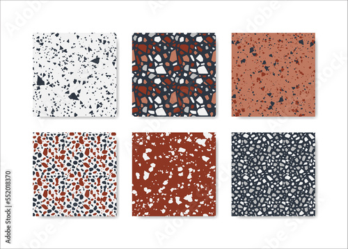 Set of terrazzo seamless patterns. Terrazzo floor pattern. Terrazzo seamless pattern. Collection of terrazzo pattern