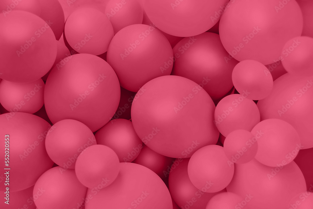 Trendy color of 2023 viva magenta. Pink balloons background, punchy pastel colored and soft focus