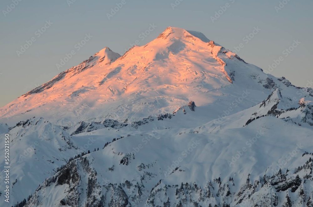 Stratovolcano Mount Baker at sunrise