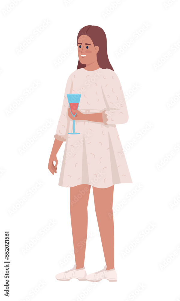Young woman with relaxed smile in wedding semi flat color vector character. Editable figure. Full body person on white. Simple cartoon style illustration for web graphic design and animation Young woman with relaxed smile in wedding semi flat color vector character. Editable figure. Full body person on white. Simple cartoon style illustration for web graphic design and animation