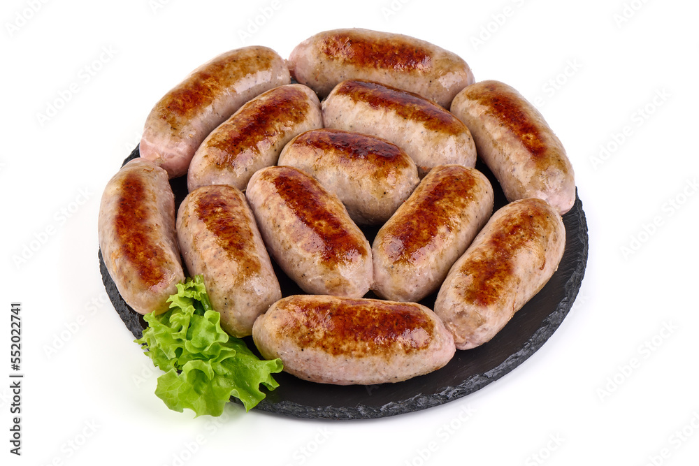 Grilled pork bangers, isolated on white background. Grilled pork bangers, isolated on white background.