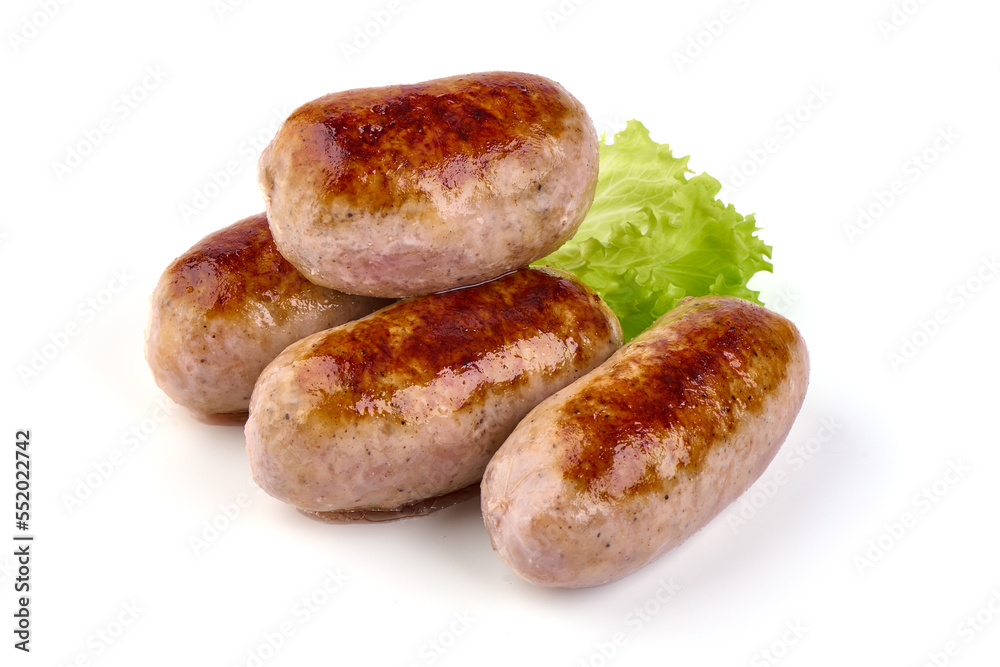 Grilled pork bangers, isolated on white background. Grilled pork bangers, isolated on white background.