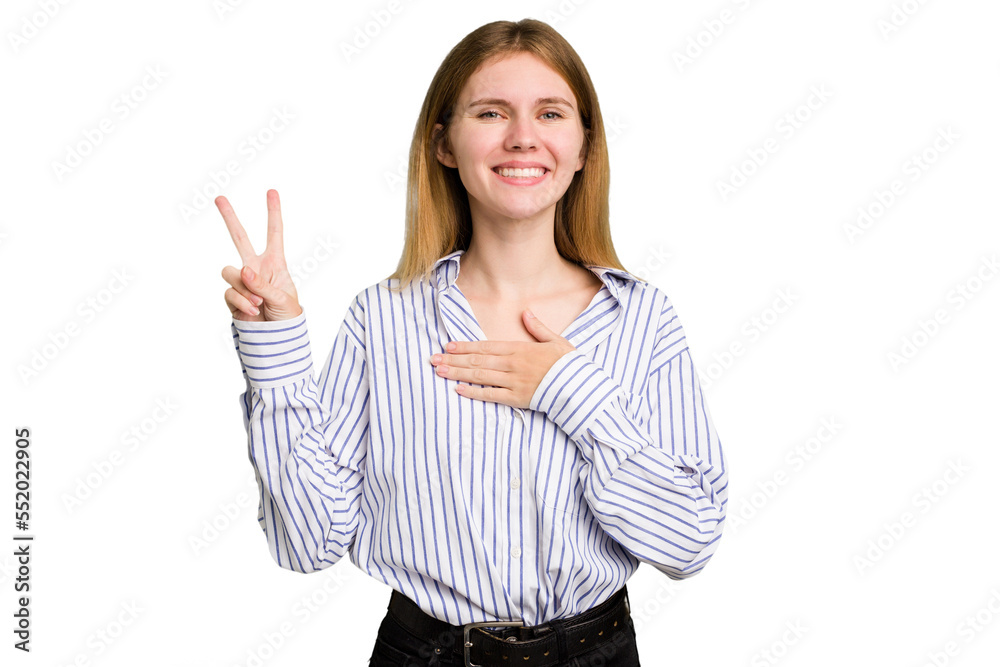 Young caucasian woman isolated taking an oath, putting hand on chest. Young caucasian woman isolated taking an oath, putting hand on chest.