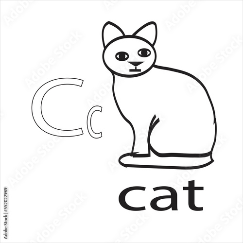 Fototapeta Naklejka Na Ścianę i Meble -  Alphabet C with cat coloring page