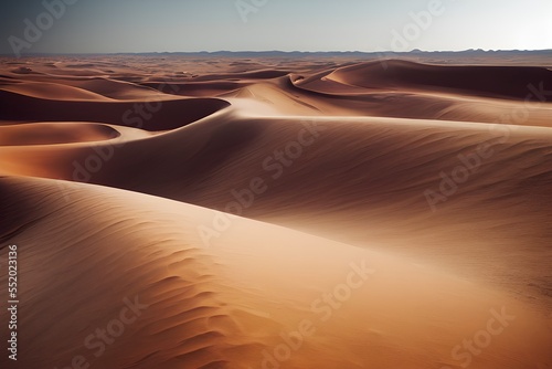 A desert stretching into the horizon with endless sand dunes. © ECrafts