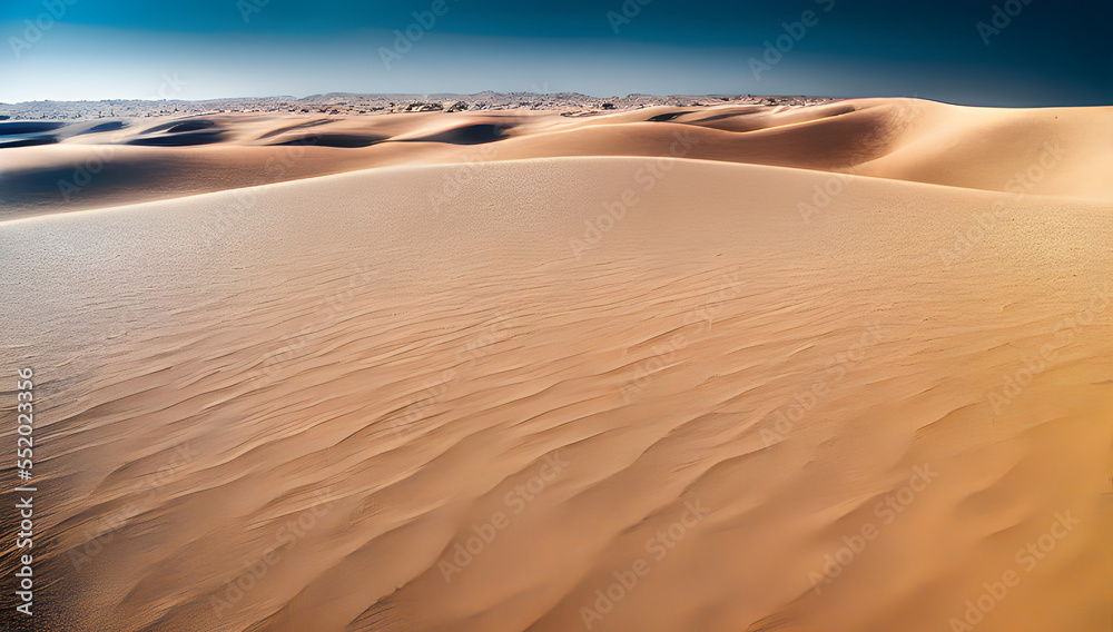 Naklejka premium A desert stretching into the horizon with endless sand dunes. 