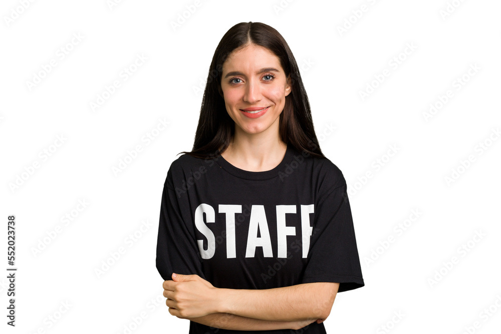Young caucasian staff woman isolated laughing and having fun. Young caucasian staff woman isolated laughing and having fun.