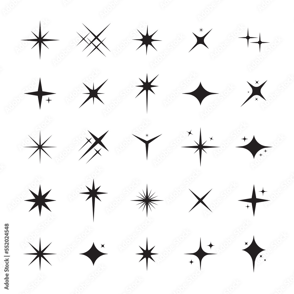 Flat sparkling stars vector collection