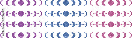 Purple, blue and pink glitter moon phases shapes
