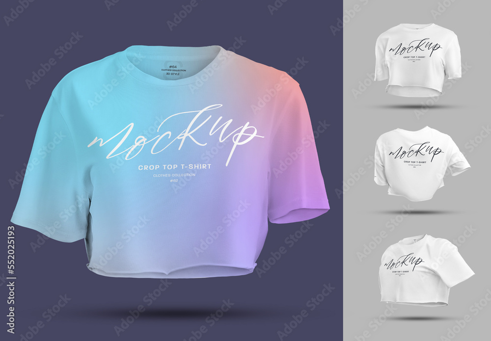 4 Mockups Crop Top T-Shirt in 3D Style Шаблон Stock | Adobe Stock