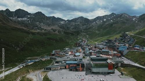 Aerial View Of Hotels And Apartments At El Pas de la Casa City Ski Resort In Andorra.