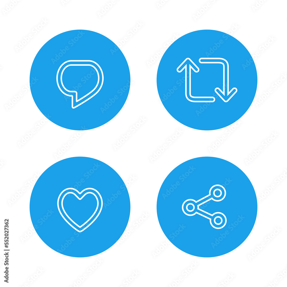 Reply tweet, retweet, like, and share icon in line style. Social media elements. Vector illustration Reply tweet, retweet, like, and share icon in line style. Social media elements. Vector illustration