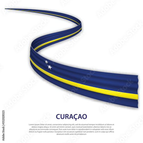 Waving ribbon or banner with flag of Curacao