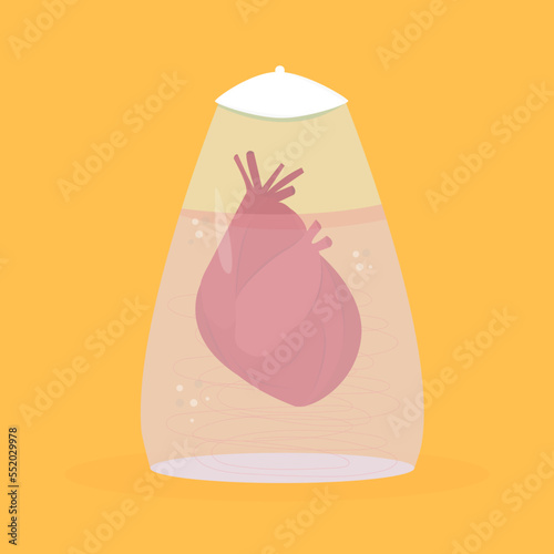 human heart for transplantation in a medical flask. healthcare and surgery concept. Vector illustration in flat style