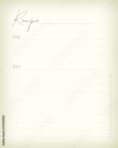 Recipe blank old vintage paper, template for notes.