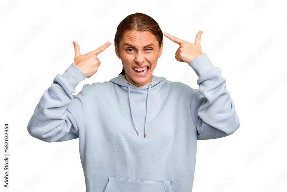 Young caucasian woman isolated showing a disappointment gesture with forefinger. Young caucasian woman isolated showing a disappointment gesture with forefinger.