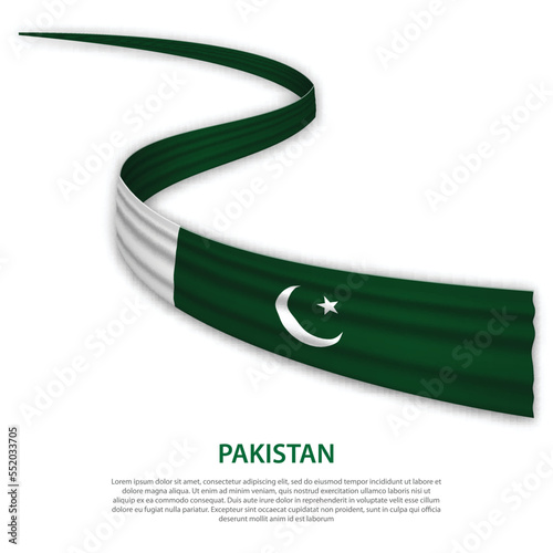 Waving ribbon or banner with flag of Pakistan