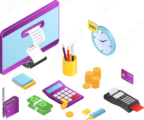 Pay bill payments for credit, rent online icons set isolated vector illustration. Mobile banking, bank online technology, credit cards.