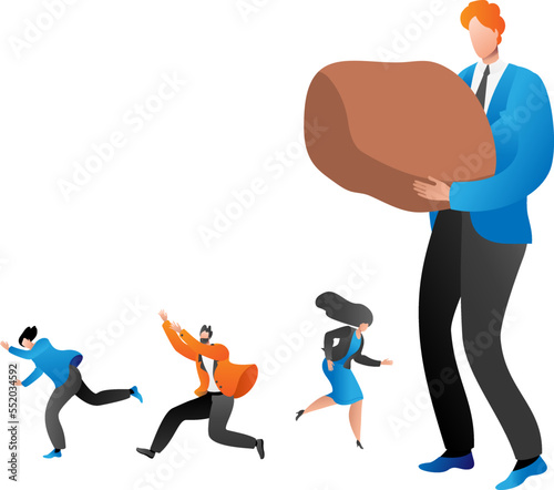 Business person with big stone vector illustration. Businessman suffer weight of unfair heavy taxation. Global crisis fall destruction collapse, ruin